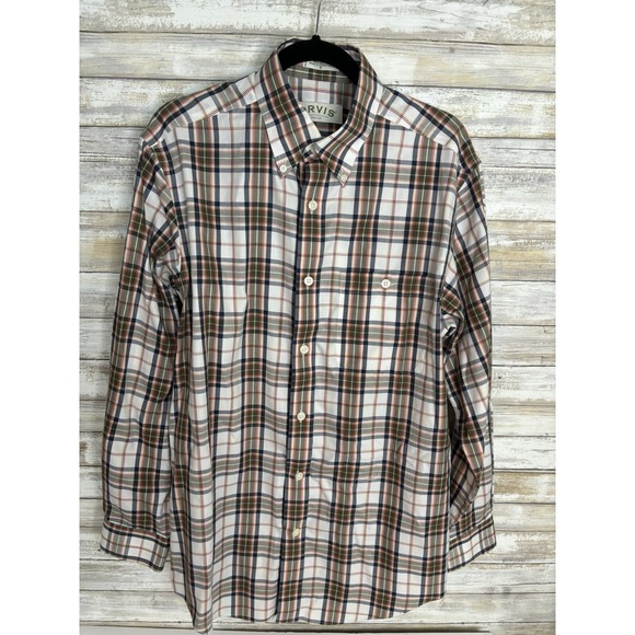 Orvis Other - Orvis Men's Sz M Plaid Cotton Button Up Shirt Long Sleeve Orange Blue